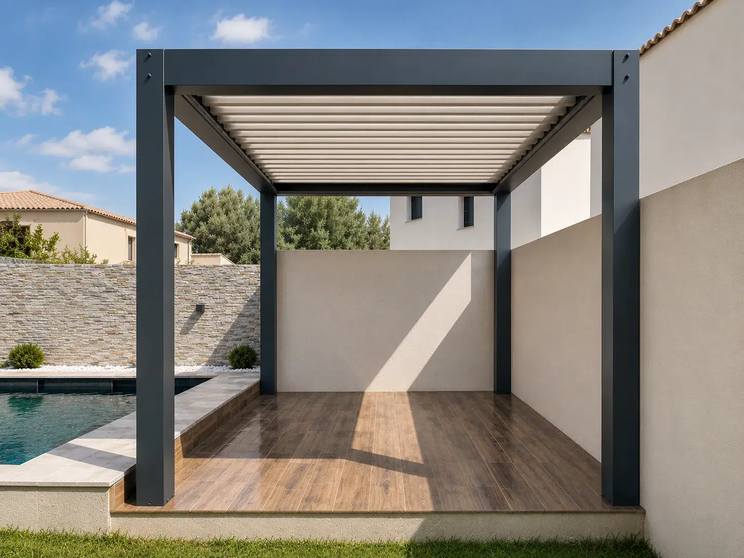 Custom aluminum bioclimatic pergola outdoor landscaping